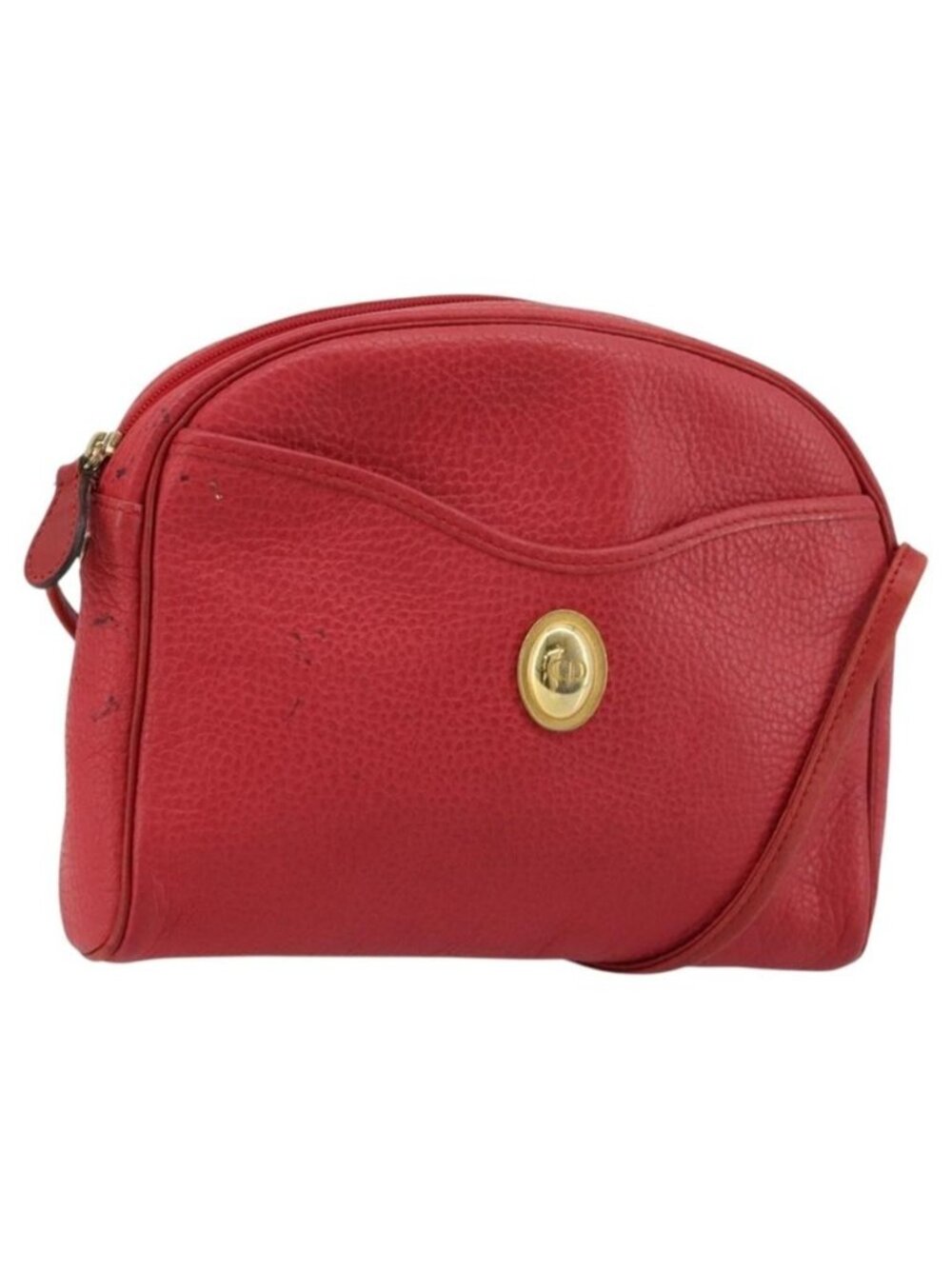 Authentic Christian Dior Shoulder Bag Leather Red Gold